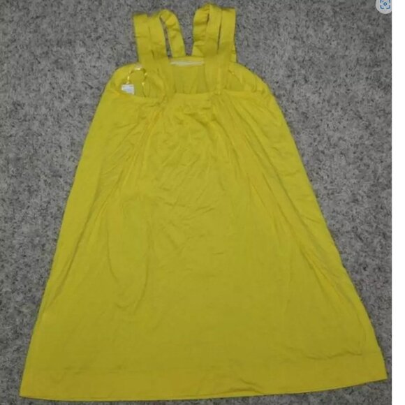 Womens Trapeze Dress Medium Elle Yellow Stretch Pleated Sleeveless Pintuck - Picture 4 of 4